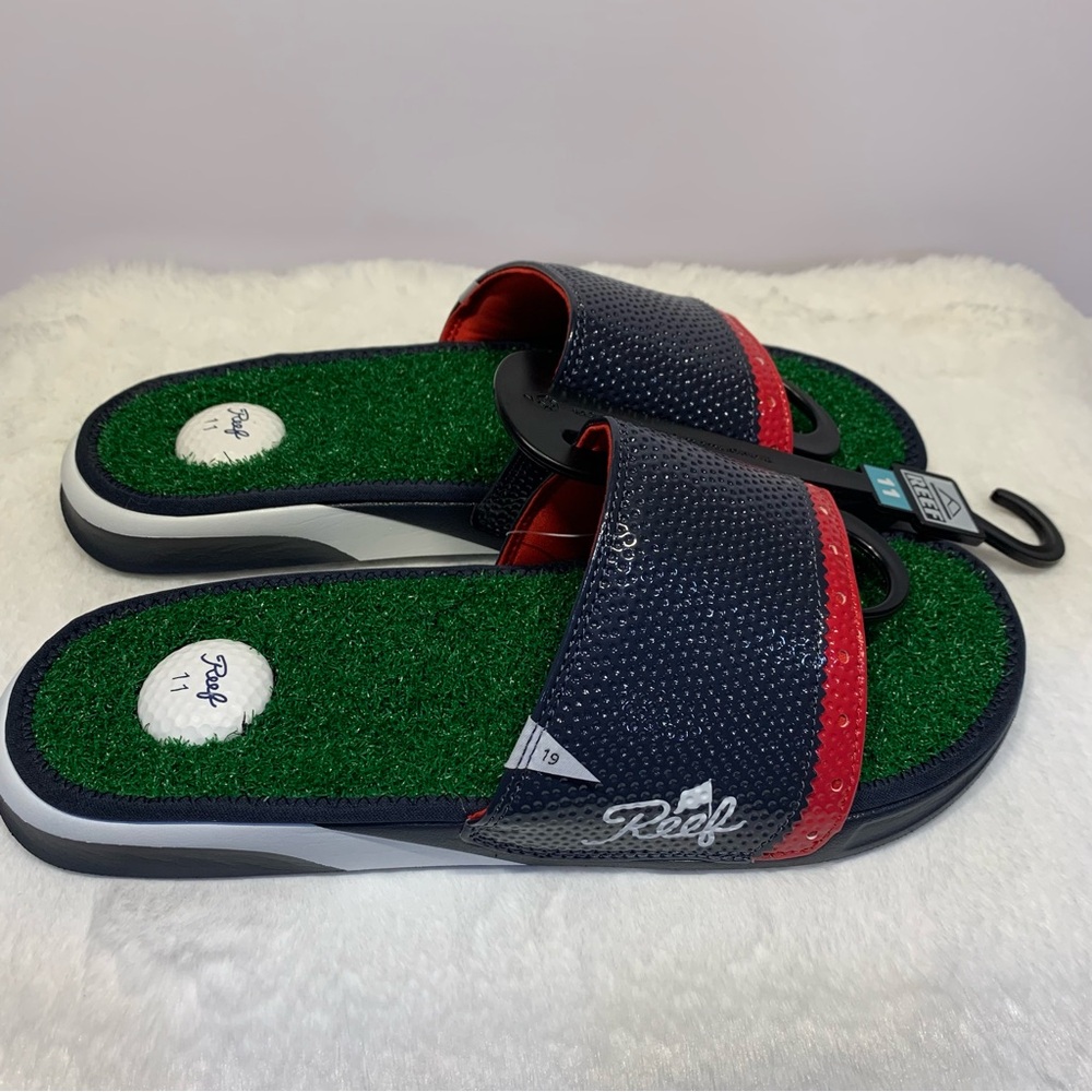 Reef Mulligan Golf Slide Sandals Men Size 11 'Patriotic' Turf Stoked Blue NEW - Picture 6 of 11